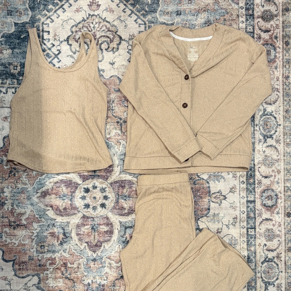 Tan Lounge Set with Tank and Cardigan